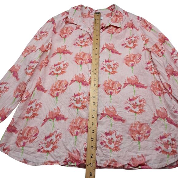Charter Club 100% Linen Top Women's Pink Floral Button Up Long Sleeve Vacation - Picture 8 of 8